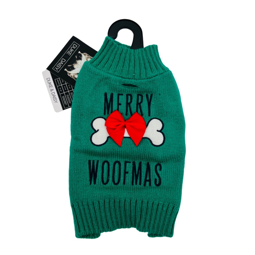 Duke & Daisy "MERRY WOOFMAS" Christmas Holiday Sweater Outfit XS 9"-11" NWT